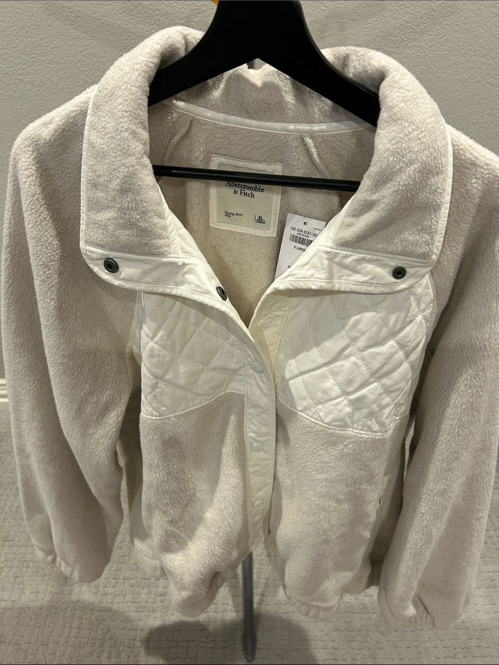 Abercrombie & Fitch Cream Quilted-Panel Teddy Jacket